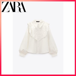 Zara ใหม่ เสื้อเชิ้ตแขนยาว ผู้หญิง ตกแต่งเลเยอร์