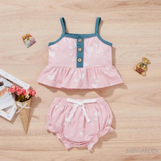 Babygarden-3-24m ชุดเสื้อผ้าเด็กผู้หญิง แขนกุด พิมพ์ลายต้นไม้ + กางเกงขาสั้น ฤดูร้อน