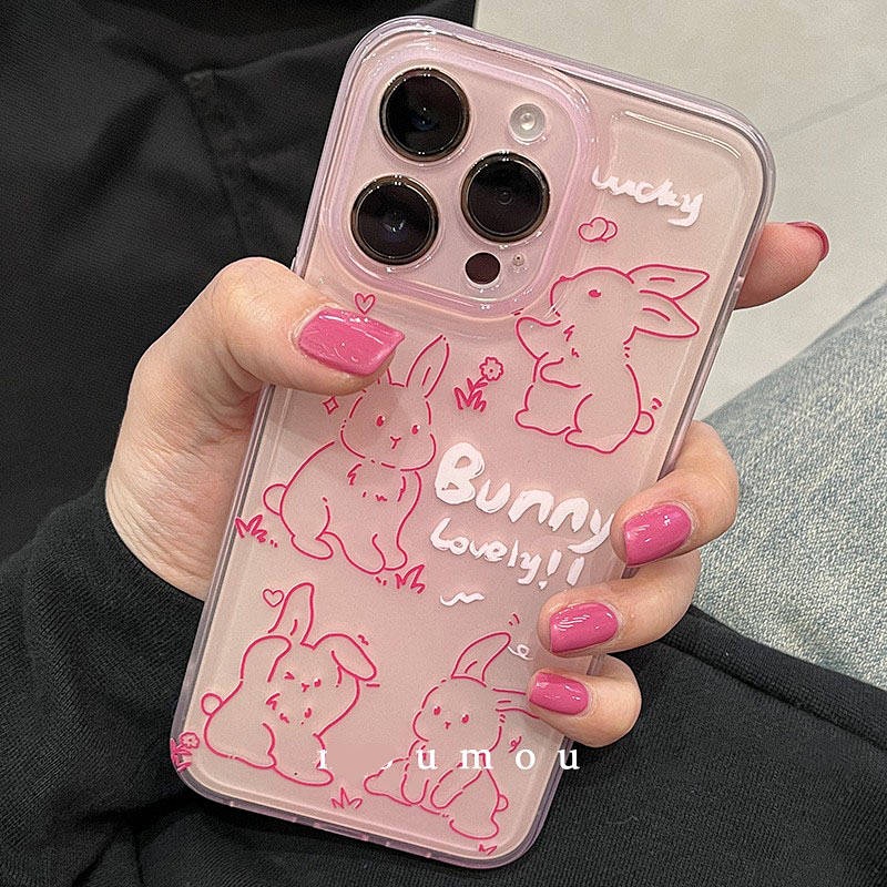Girl Jelly Powder Rabbit Cute Mobile Phone Shell for iPhone Mobile Phone Protective Case Mobile Phone Cover Plate for iPhone 7/7Plus/8/8Plus/X/Xr/Xs/11/12/13mini 14/Pro Max psYZ