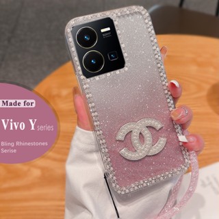 เคส Vivo Y36 Y22S Y02 Y16 Y22 Y35 Y02S Y21 Y33S Y33T Y2S Y21T Y20S Y20i Y12a Y12S โทรศัพท์มือถือ ประดับกลิตเตอร์ พลอยเทียม ไล่โทนสี หรูหรา สําหรับ