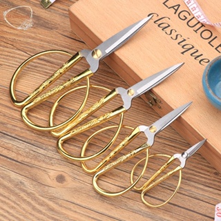 MXBEAUTY Vintage Scissors Gold Household Shears Tailor Scissor Craft Stainless Steel 6 Sizes Durable Fabric Short Cutter Sewing Tool