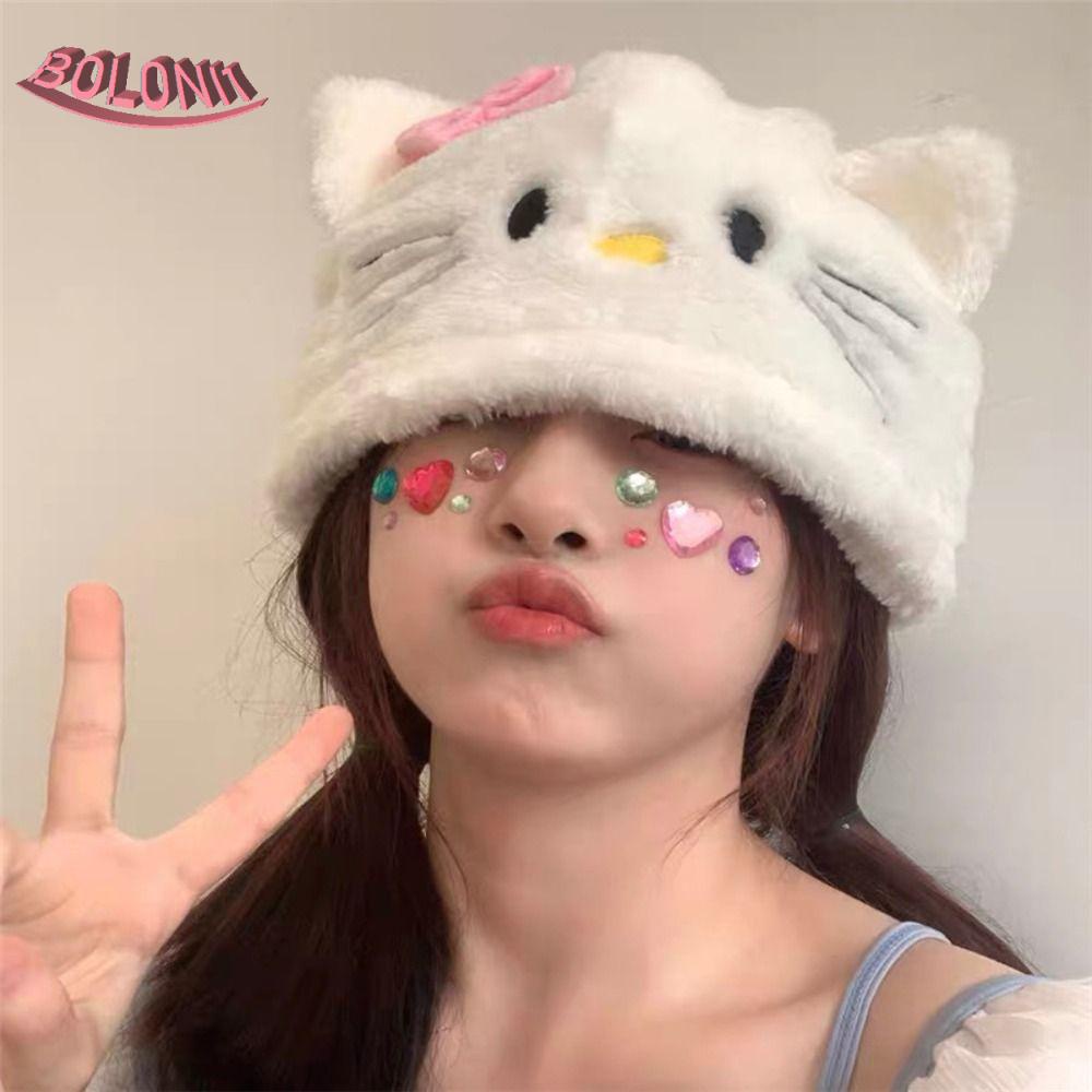 หมวกแก๊ป ผ้ากํามะหยี่ขนนิ่ม แบบหนา ลายการ์ตูนแมวน่ารัก แฟชั่นฤดูหนาว สําหรับเด็กผู้หญิง