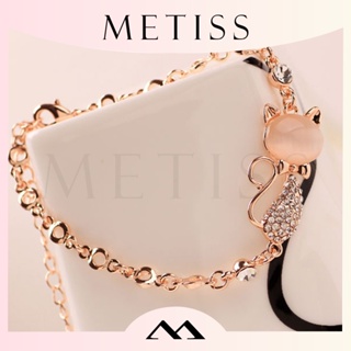 Metiss สร้อยข้อมือโซ่ ประดับคริสตัล โอปอล พลอยเทียม เพทาย สีโรสโกลด์ สําหรับสัตว์เลี้ยง ลูกแมว