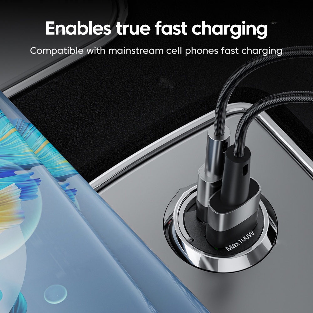 Elough อะแดปเตอร์ที่ชาร์จในรถยนต์ 100W Mini USB PD QC 3.0 รูปที่ 5