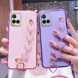 เคสโทรศัพท์มือถือ พร้อมสายคล้องมือ จี้หัวใจ หรูหรา สําหรับ VIVO X80 X70 X60 Pro V27E V25E V23E V27Pro