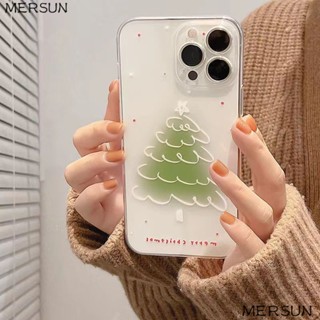 ✅เคสโทรศัพท์มือถือใส แบบนิ่ม ลายต้นคริสต์มาส ไล่โทนสี สําหรับ Apple Iphone 12 8p 1411XR 13Pro Max JV1Z