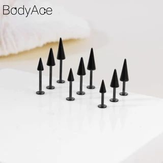 Bodyace 1 PC 16G/18G Punk ปีศาจยาว Spike Labret Lip เจาะสแตนเลสกระดูกอ่อนสตั๊ดต่างหูกรวย Conch Helix เจาะ