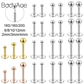 Bodyace 1 ชิ้น 16 กรัม / 18 กรัม / 20 กรัม สไตล์ปลั๊กอิน ลิป ลาเบรต เจาะ กลม บอล กระดูกอ่อน ต่างหูสตั๊ด สเตนเลส สตั๊ด ริมฝีปาก