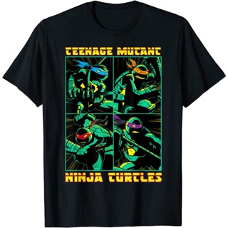 เสื้อยืดผ้าฝ้ายพิมพ์ลายผ้าฝ้าย 100%100%cotton เสื้อ ยืด ผ้า มัด ย้อม Teenage Mutant Ninja Turtles Action Panel T-Shirt m