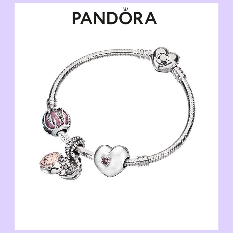Pandora ชุดสร้อยข้อมือเงิน 925 ประดับลูกปัดแก้ว ลายดอกไม้ สําหรับผู้หญิงตั้งครรภ์