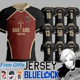 เสื้อกีฬาแขนสั้น คอสเพลย์ กางเกงขาสั้น ลายอนิเมะ Kaiser Bastard Munchen Isagi Yoichi สีฟ้า สําหรับผู้ชาย