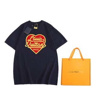 L&amp;v&amp; เสื้อยืดแขนสั้น ผ้าวูล ลายหัวใจ คุณภาพสูง แฟชั่น unisex