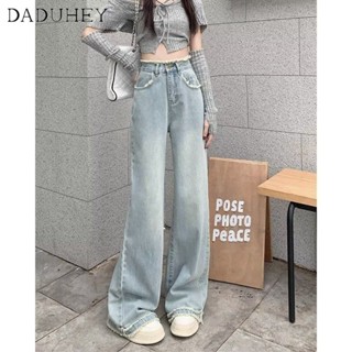 DaDuHey🎈 New Korean Style Ins Raw Edge Jeans Womens High Waist Wide Leg Pants Plus Size Loose Trousers