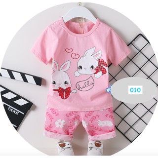 SNNG-010 ชุดเด็กผู้หญิงแขนสั้น ขาสั้น สีชมพูกระต่าย Size-160 (9-10Y)