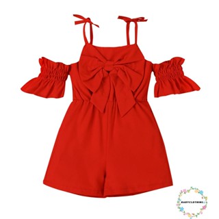 Babyclothes- ชุดจั๊มสูทรอมเปอร์ เปิดไหล่ ผูกโบว์ สายสปาเก็ตตี้ สีพื้น เหมาะกับฤดูร้อน สําหรับเด็กผู้หญิง