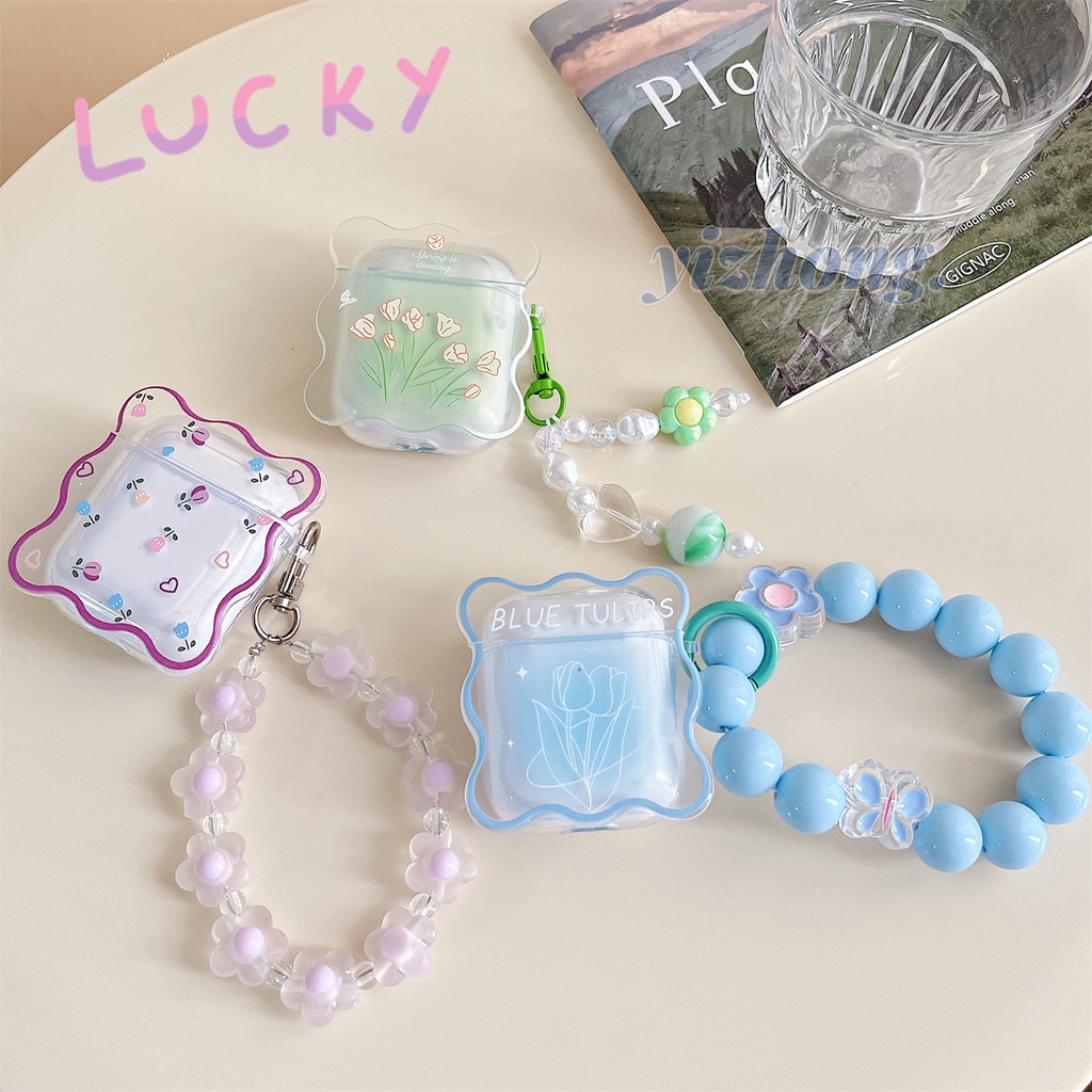 เคสหูฟัง TPU นิ่ม กันหาย ลายดอกไม้ ดอกทิวลิป สีม่วง สีฟ้า ย้อมสี สําหรับ Airpods Pro 2 3 1