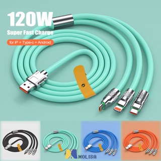 120W โลหะผสมสังกะสีหนึ่งสำหรับสาม Android/ Type-C/ios Super Fast Charge พร้อมโคมไฟสามในหนึ่งเดียวสายเคเบิลข้อมูล MOLISA