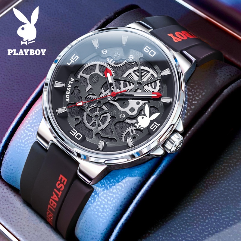 Playboy นาฬิกาข้อมือควอตซ์ โครโนกราฟ เรืองแสง อเนกประสงค์ ของแท้ 3052 แฟชั่นสําหรับผู้ชาย