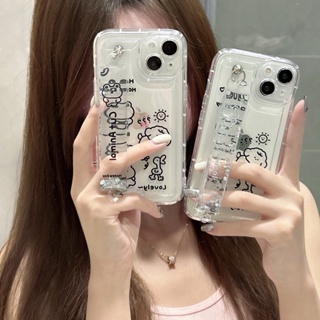 เคสโทรศัพท์มือถือนิ่ม กันกระแทก ลายการ์ตูนหมีน่ารัก แต่งกลิตเตอร์ พร้อมสายคล้องมือ สําหรับ iPhone 14 14PRO max 13 12PRO max 13pro max 11 2023