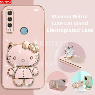 เคสโทรศัพท์มือถือ ยางนิ่ม ลายแมว Mirro Kitty พร้อมขาตั้ง พับได้ หรูหรา สําหรับ Huawei Y6P 2020 Y7A Y9S Y7 Pro Huawei Y9 Prime 2019 Nova 5T 8i 7i 7SE Nova 3i