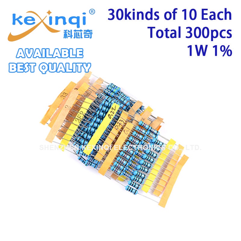 300 ชิ้น/เซ็ตตัวต้านทานฟิล์มโลหะ 1W DIP แหวนสีตัวต้านทานความแม่นยํา 1% สีฟ้า 0.1R-750R 0.1R-750R 1K-