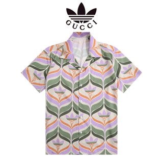 Adidas×gucci เสื้อเชิ้ตแขนสั้นลําลอง พิมพ์ลาย อเนกประสงค์ แฟชั่นสําหรับผู้ชาย