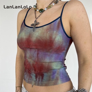 Super SPECIAL LanLanLoLo เสื้อสายเดี่ยวเซ็กซี่ ตัวสั้น สีมัดย้อม แฟชั่นสําหรับสตรี 2023