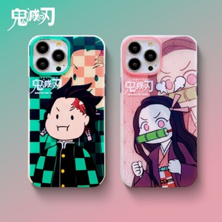 เคสโทรศัพท์มือถือ ซิลิโคน สองด้าน ลาย Demon Slayer Nezuko Tanjirou สําหรับ iPhone 14 Pro Max 13 12 11 7 8 Plus X XS