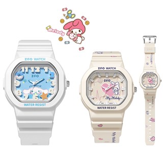 Kawaii Sanrio Cinnamoroll My Melody นาฬิกาข้อมือควอทซ์อิเล็กทรอนิกส์ กันน้ํา ทรงสี่เหลี่ยม ลายการ์ตูนอนิเมะน่ารัก