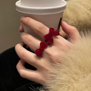 Flocking Bow Open Ring for Girls New Sweet and Small Fashion Index Finger Ring Fashion Flocking Bow Open Ring