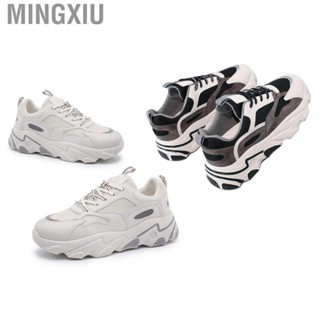 Mingxiu Thick Bottom Casual Shoes  Round Head Wear Resistant Thick Bottom Sports Shoes Microfiber Leather Mesh Face TPR Non Slip Comfortable  for Working