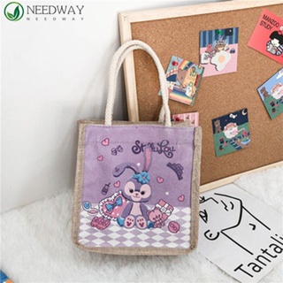 Needway กระเป๋าผ้าใบใส่กล่องอาหารกลางวัน แบบพกพา ลายการ์ตูนกระต่ายน่ารัก