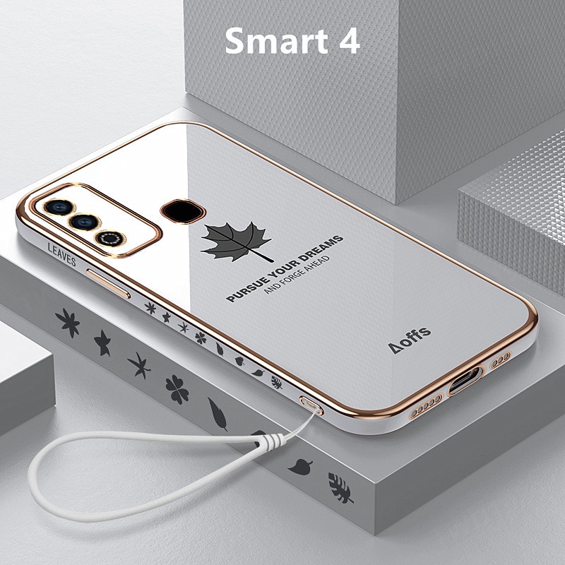 Casing Infinix Smart 4 Case Plating Maple Leaves Cover Soft TPU Phone Case Infinix Smart 4