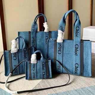 Aaa+[ ส่งฟรีในตู้] Chlo * Chlo Woody tote Bag 2023 กระเป๋าสะพายไหล่ กระเป๋าช้อปปิ้ง ผ้ายีน ใบเล็ก ขนาดใหญ่ สําหรับผู้หญิง