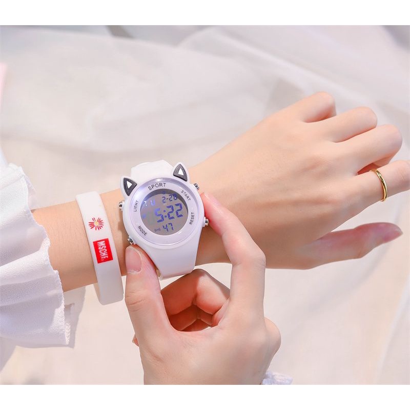 นาฬิกาข้อมืออิเล็กทรอนิกส์ อเนกประสงค์ กันน้ํา ลายหูแมวน่ารัก เหมาะกับของขวัญ สําหรับเด็ก - รูปที่ 6