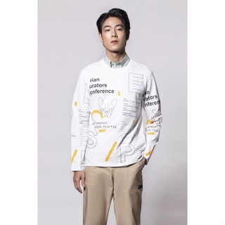 ESP เสื้อสเวตเตอร์ลายตัวอักษร ผู้ชาย สีขาว | Text Print Sweater | 3801