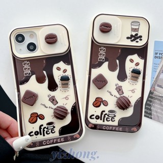 เคสโทรศัพท์มือถือ TPU นิ่ม กันรอยขีดข่วน ลายถ้วยกาแฟ 3D พร้อมขาตั้ง สําหรับ iPhone 14PM 11 13 12 Pro Max