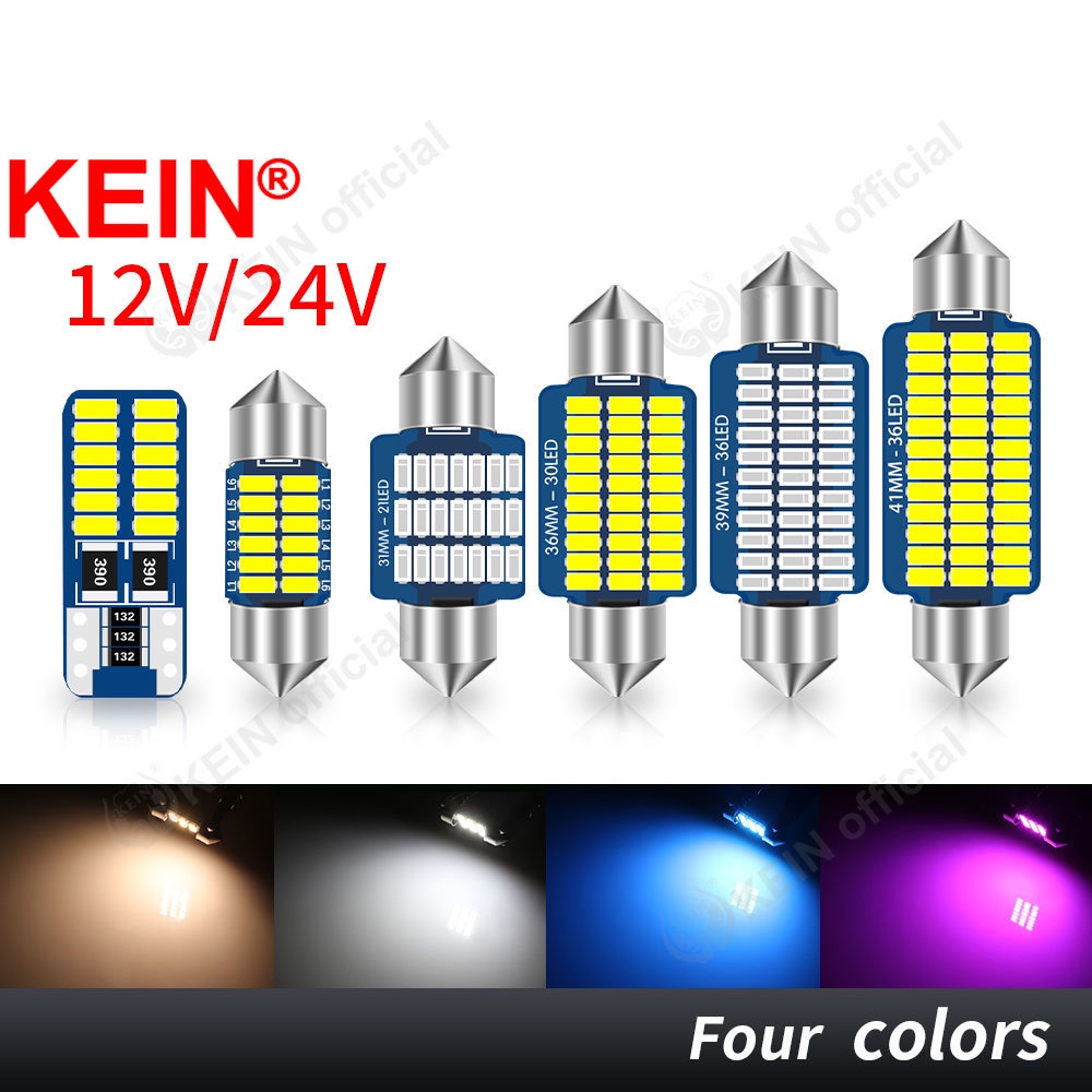 Kein 2PCS 8 สี 24V 12V รถบรรทุก Led รถเพดาน T10 Festoon 31 มม.39 มม.36 มม.28 มม.41 มม.194 C5W C10W C3W ป้ายทะเบียนแผ่นโดมภายในอ่านโคมไฟรถจักรยานยนต์หลอดไฟ 24SMD