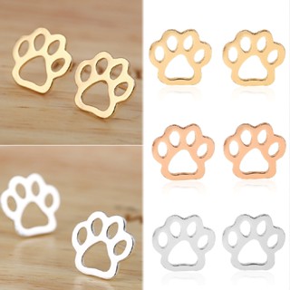 Lianli 1 Pair Tiny Cat Dog Puppy Hollow Paw Print Ear Stud Earring Womens Jewelry