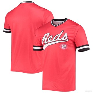 เสื้อยืดกีฬาเบสบอล ทรงหลวม ลาย MLB Cincinnati Reds Stitches สีแดง สีดํา สําหรับผู้ชาย และผู้หญิง