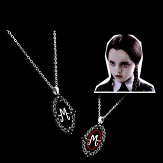 [Dhin] Gothic Wednesday Addams Necklace Talisman Morticia Family Symbol of Connection W M Letter Pendant Jewelry Halloween Party Gift COD