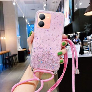 เคสโทรศัพท์มือถือแบบนิ่ม ใส ลายท้องฟ้ากลางคืน ระยิบระยับ พร้อมสายคล้องไหล่ หรูหรา สําหรับ VIVO Y36