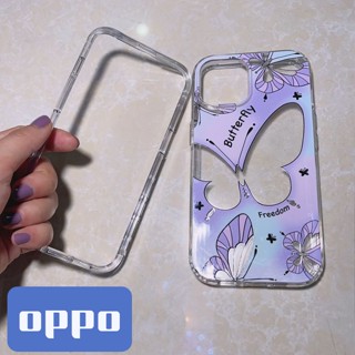 เคสโทรศัพท์มือถือแบบใส หนา กันกระแทก ลายผีเสื้อสีม่วง สําหรับ Reno 7z 8z Oppo A77S A17 A12 A5S F9 A15 A15S A16 A31 A53 A52 A54 A55 A95 A74 A94 A92