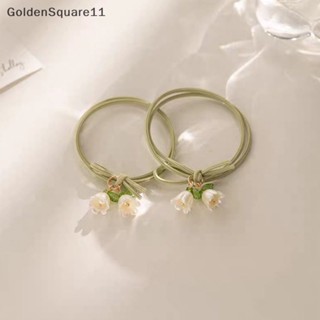 Goldensquare สร้อยข้อมือเชือกยืดหยุ่น จี้ดอกไม้ สีเขียว สีชมพู สําหรับผู้หญิง 2 ชิ้น