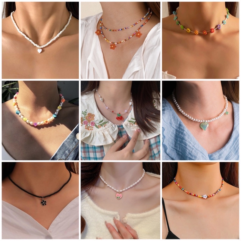 พร้อมส่ง มีหลายแบบสร้อยคอลูกปัดแฟชั่นปรับขนาดได้