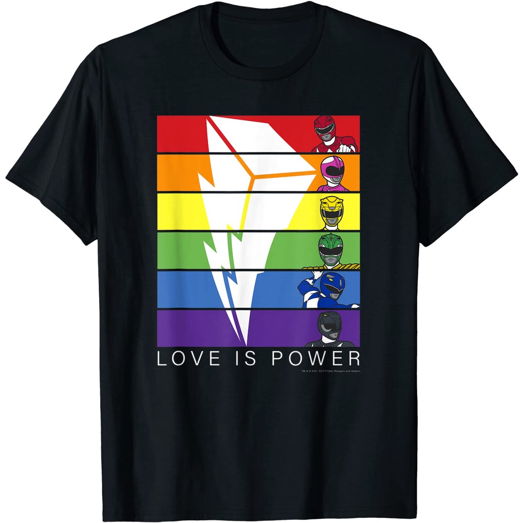 👕✨S-3XL เสื้อยืด พิมพ์ลาย Power Rangers Pride Love Is Power Panels สําหรับผู้ชาย