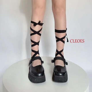 CLEOES ถุงเท้าบัลเล่ต์ ข้อสั้น ผ้าแถบ ยืดหยุ่น ปากตื้น แต่งลูกไม้ สีพื้น สําหรับผู้หญิง