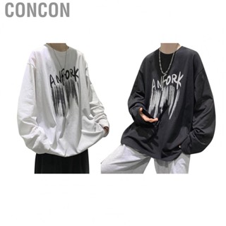 Concon Male Long Sleeve T Shirt  Men Round Neck  Fiber Printed Breathable Loose for Working