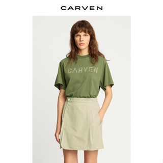 Carven เสื้อยืดแขนสั้น ผ้าฝ้าย พิมพ์ลายโลโก้ สามมิติ เรียบง่าย สีเขียวทหาร แฟชั่นฤดูใบไม้ผลิ และฤดูร้อน สําหรับผู้หญิง