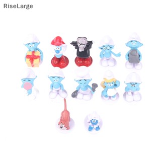 [RiseLarge] ใหม่ โมเดลฟิกเกอร์ PVC รูปการ์ตูนอนิเมะ Smurfs น่ารัก สีฟ้า สําหรับตกแต่งเค้ก 12 แบบ